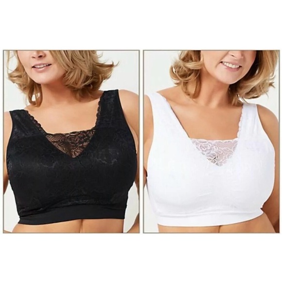 Breezies Set of 2 Lace Seamless Cami Bra Black/White Size 3X - Picture 1 of 11